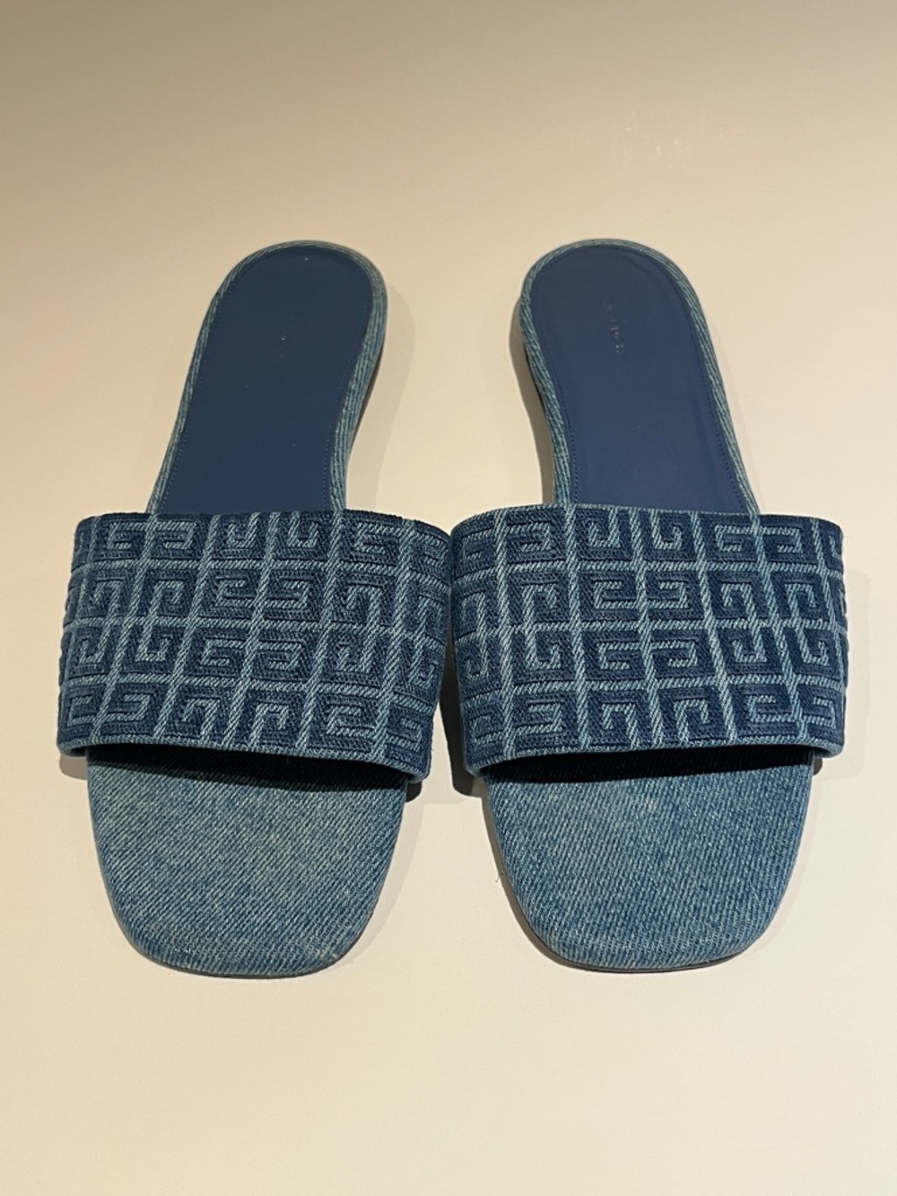 Givenchy Denim Slide Sandals with Patterned Strap